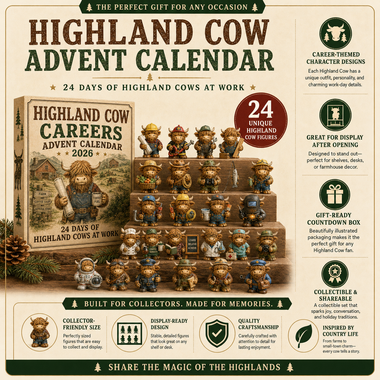 Highland Cow Careers Advent Calendar presented as a Christmas gift