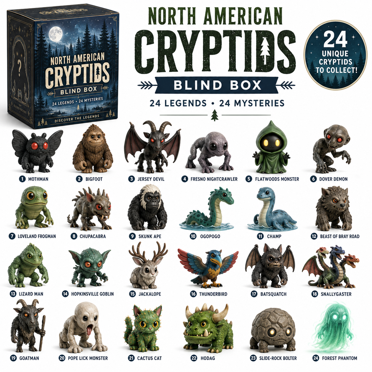 👁️North American Cryptids Blind Box – Complete 24-Piece Collection • 24 Legends • 24 Mysteries👹