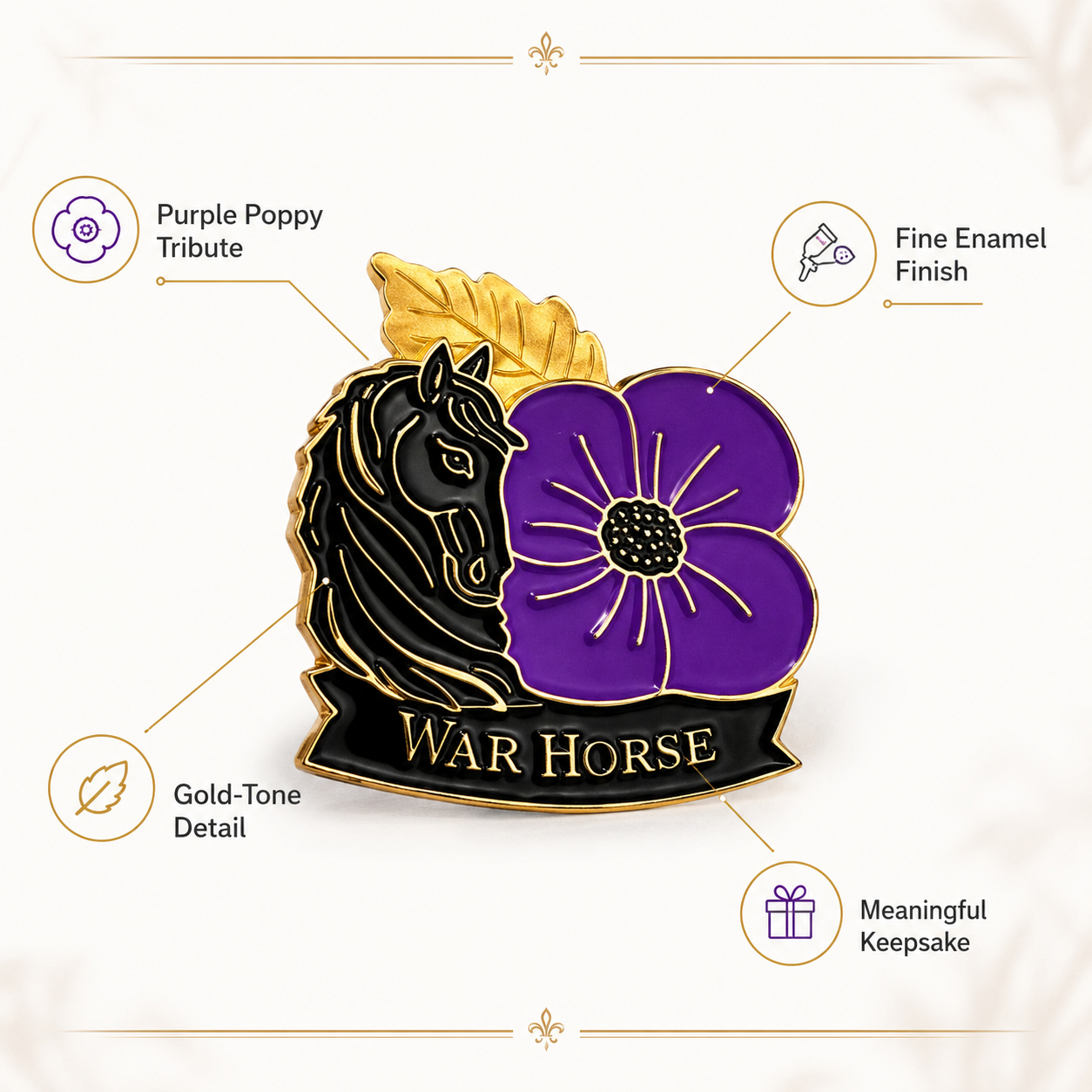 Limited Edition 50% Off - War Horse Purple Poppy 111th Anniversary Remembrance Brooch