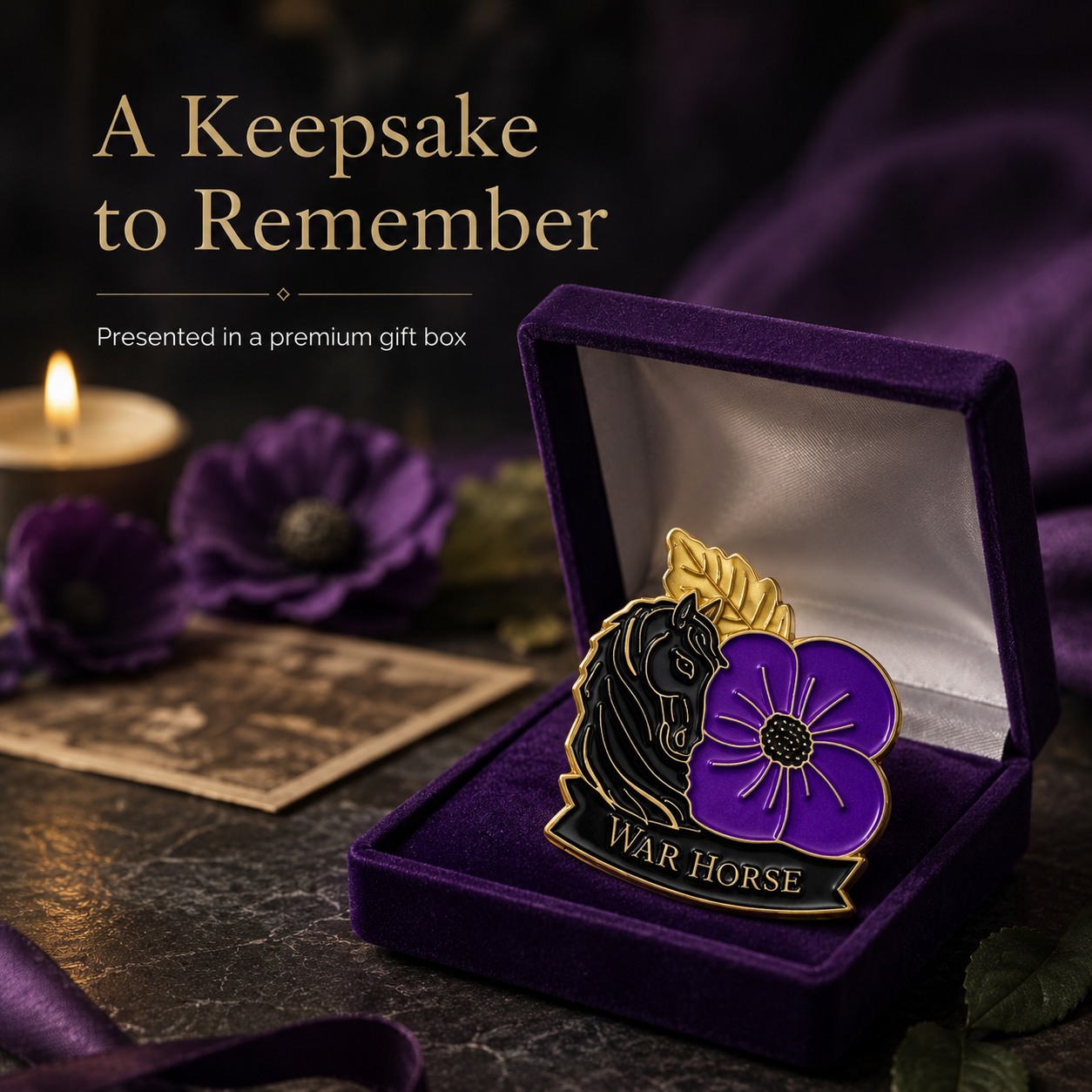 Limited Edition 50% Off - War Horse Purple Poppy 111th Anniversary Remembrance Brooch
