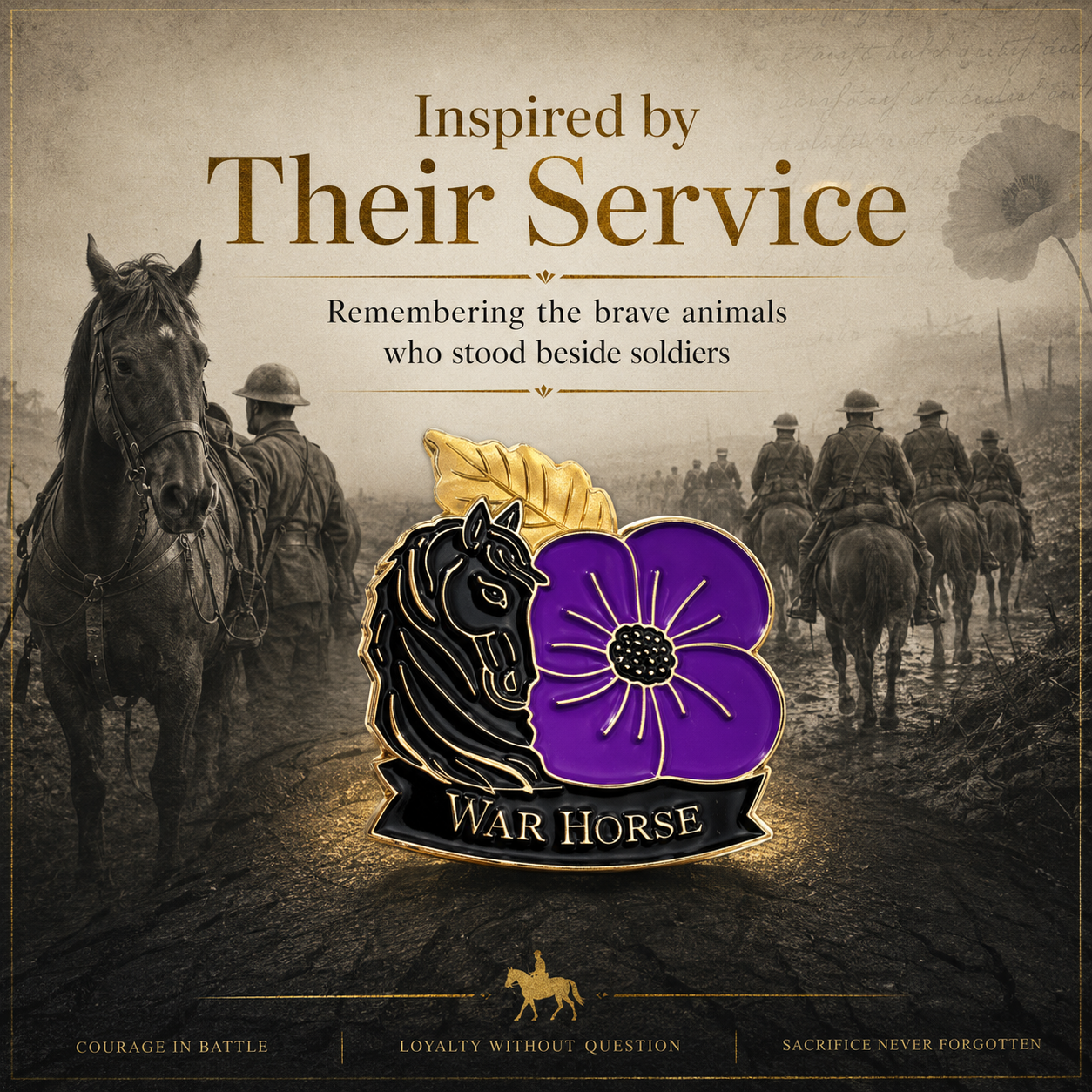 Limited Edition 50% Off - War Horse Purple Poppy 111th Anniversary Remembrance Brooch