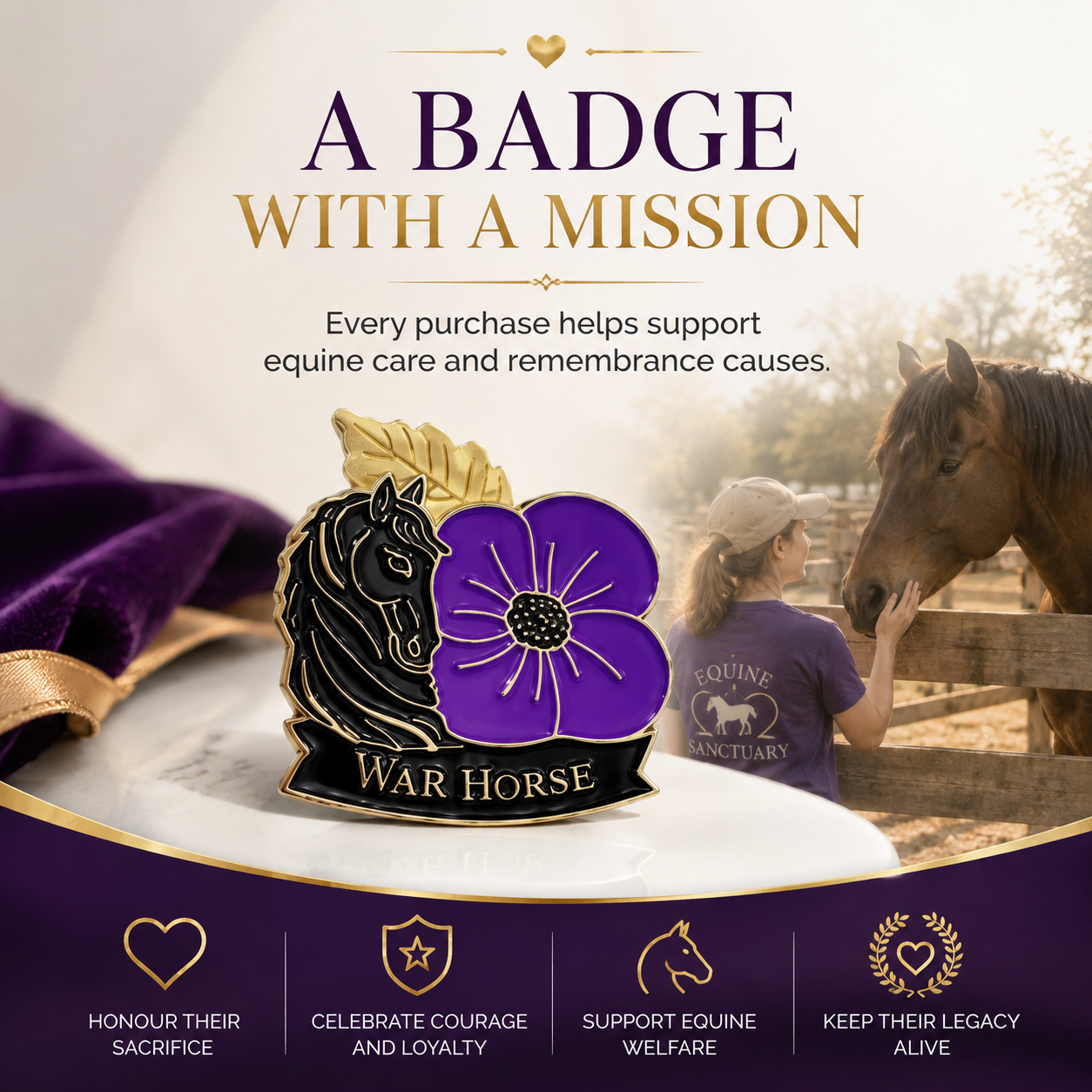 Limited Edition 50% Off - War Horse Purple Poppy 111th Anniversary Remembrance Brooch