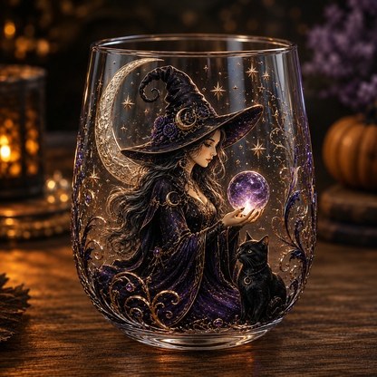 🧙‍♀️🔮 Enchanting Witch Glass Art Cup | Mystical Raised Fantasy Glassware for Wine, Witchy Home Décor & Magical Gifts 🎁