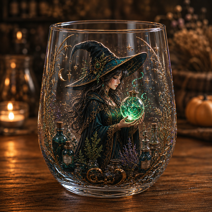 🧙‍♀️🔮 Enchanting Witch Glass Art Cup | Mystical Raised Fantasy Glassware for Wine, Witchy Home Décor & Magical Gifts 🎁
