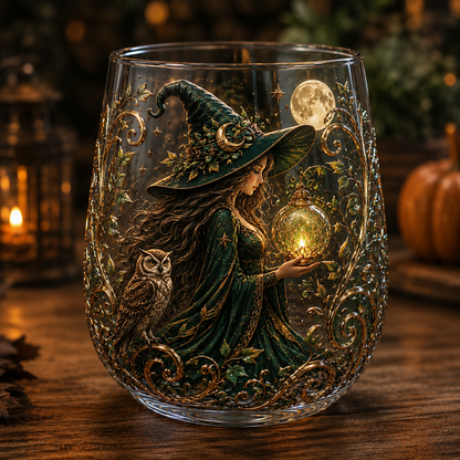 🧙‍♀️🔮 Enchanting Witch Glass Art Cup | Mystical Raised Fantasy Glassware for Wine, Witchy Home Décor & Magical Gifts 🎁