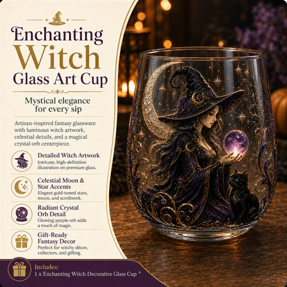 🧙‍♀️🔮 Enchanting Witch Glass Art Cup | Mystical Raised Fantasy Glassware for Wine, Witchy Home Décor & Magical Gifts 🎁