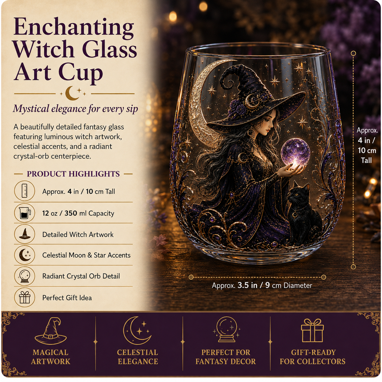 🧙‍♀️🔮 Enchanting Witch Glass Art Cup | Mystical Raised Fantasy Glassware for Wine, Witchy Home Décor & Magical Gifts 🎁