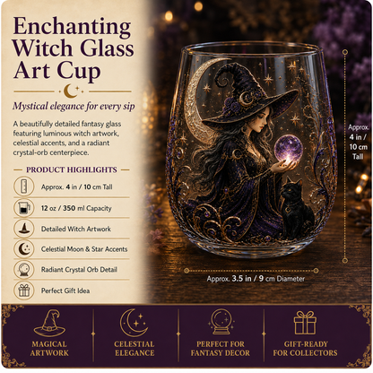 🧙‍♀️🔮 Enchanting Witch Glass Art Cup | Mystical Raised Fantasy Glassware for Wine, Witchy Home Décor & Magical Gifts 🎁