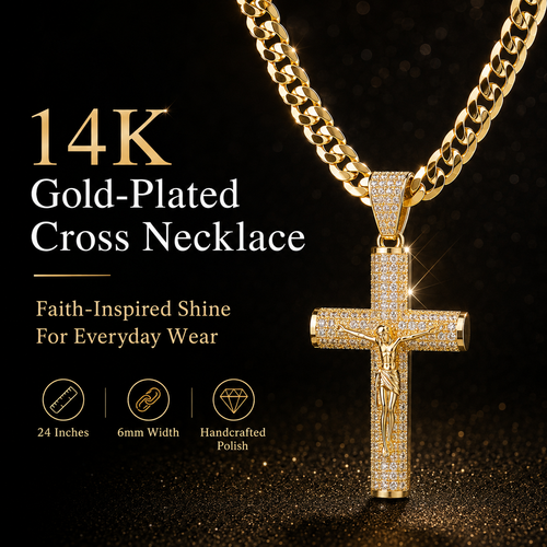 ✨ 14K Gold Cuban Figaro Cross Necklace