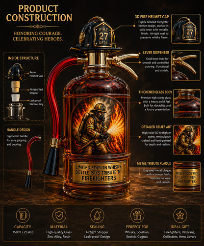 🔥 Limited Edition Firefighter Tribute Whiskey Bottle – Fire Extinguisher-Inspired Collectible Decanter, Heroic Firefighter Gift