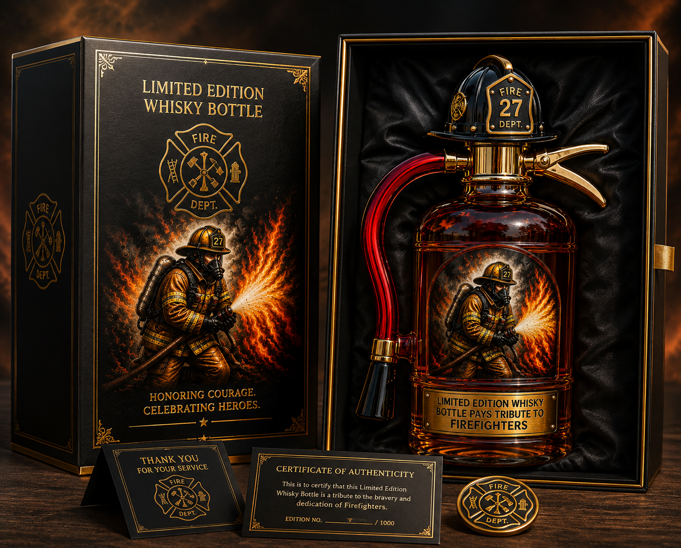 🔥 Limited Edition Firefighter Tribute Whiskey Bottle – Fire Extinguisher-Inspired Collectible Decanter, Heroic Firefighter Gift