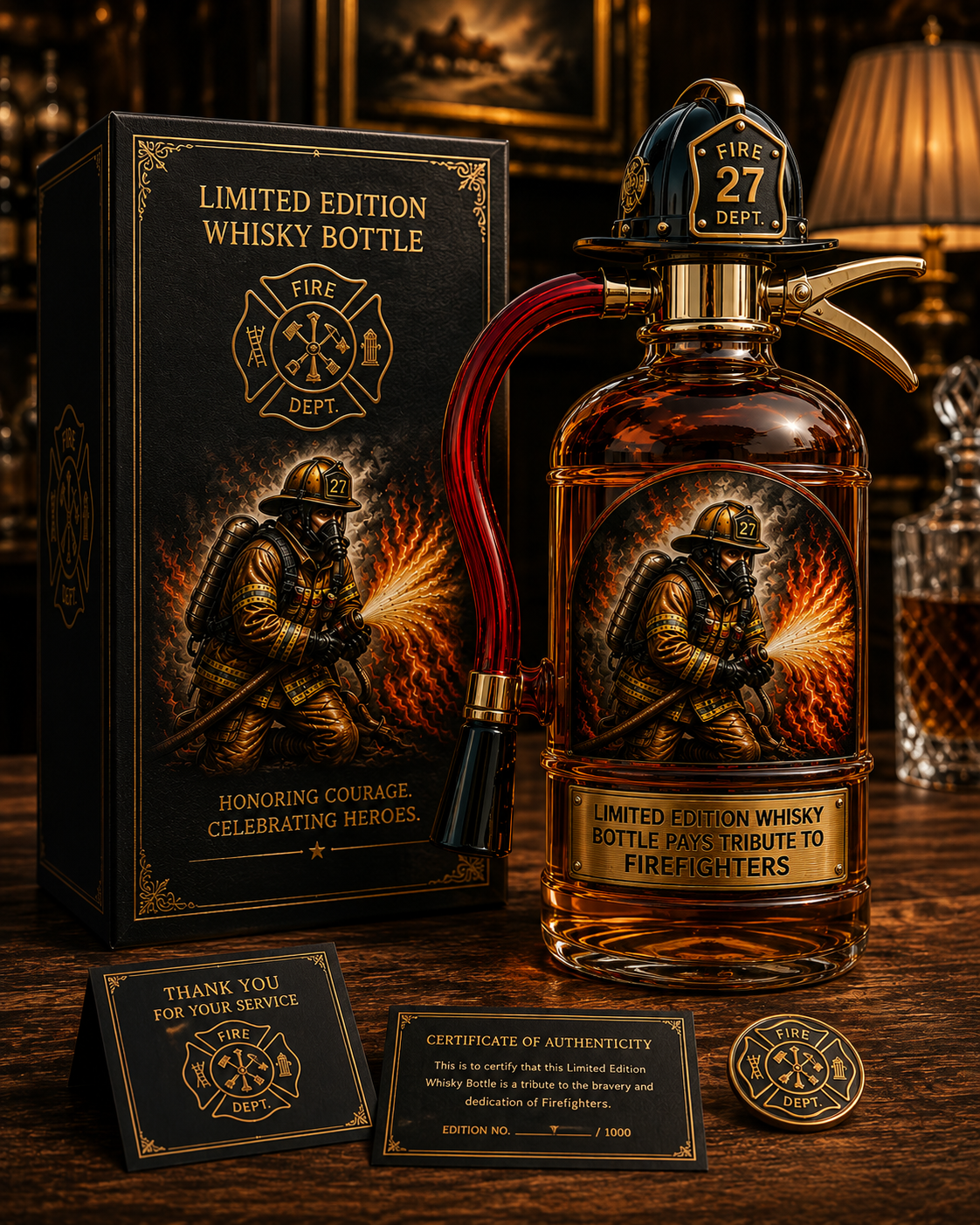🔥 Limited Edition Firefighter Tribute Whiskey Bottle – Fire Extinguisher-Inspired Collectible Decanter, Heroic Firefighter Gift