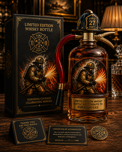 🔥 Limited Edition Firefighter Tribute Whiskey Bottle – Fire Extinguisher-Inspired Collectible Decanter, Heroic Firefighter Gift