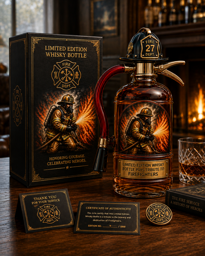 🔥 Limited Edition Firefighter Tribute Whiskey Bottle – Fire Extinguisher-Inspired Collectible Decanter, Heroic Firefighter Gift