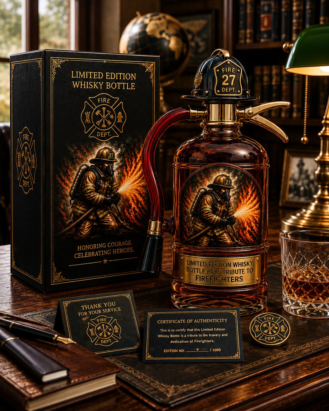🔥 Limited Edition Firefighter Tribute Whiskey Bottle – Fire Extinguisher-Inspired Collectible Decanter, Heroic Firefighter Gift