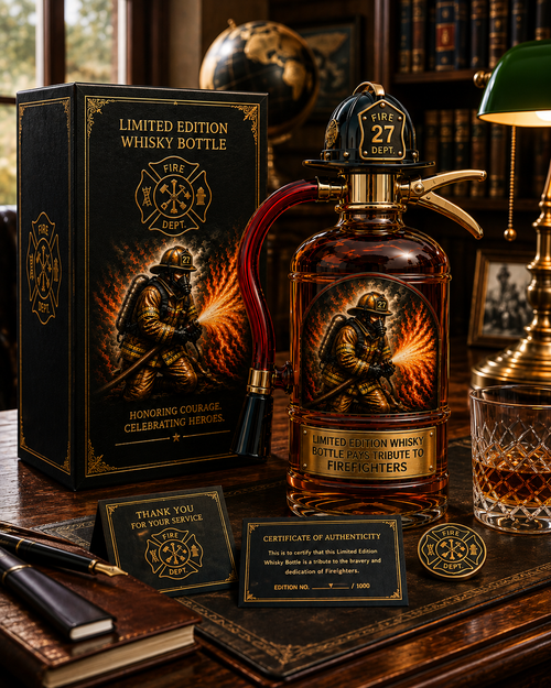🔥 Limited Edition Firefighter Tribute Whiskey Bottle – Fire Extinguisher-Inspired Collectible Decanter, Heroic Firefighter Gift