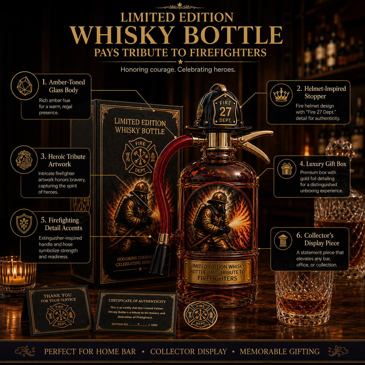 🔥 Limited Edition Firefighter Tribute Whiskey Bottle – Fire Extinguisher-Inspired Collectible Decanter, Heroic Firefighter Gift