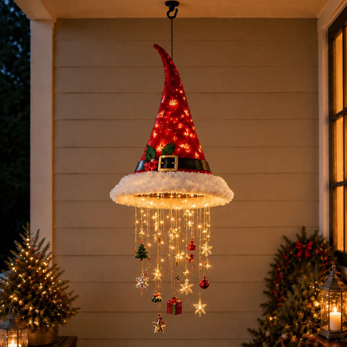 💝LAST DAY 50% OFF🎅 Lighted Santa Hat Hanging Chandelier 🎄 | 5 Styles Warm LED Christmas String Light | Indoor Outdoor Porch Holiday Decor Gift