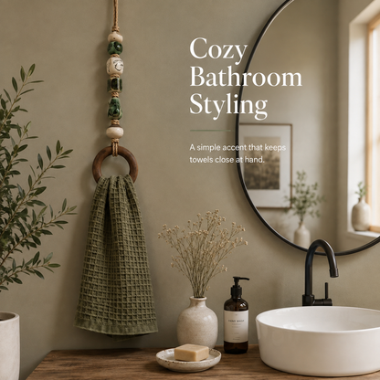 Decorative Beaded Towel Hanger with Wooden Ring