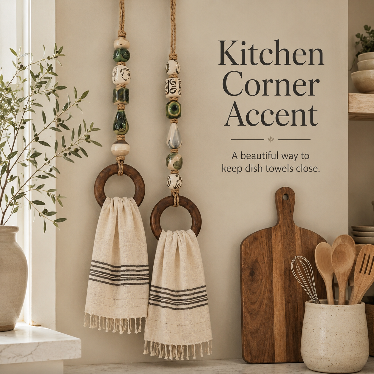Decorative Beaded Towel Hanger with Wooden Ring