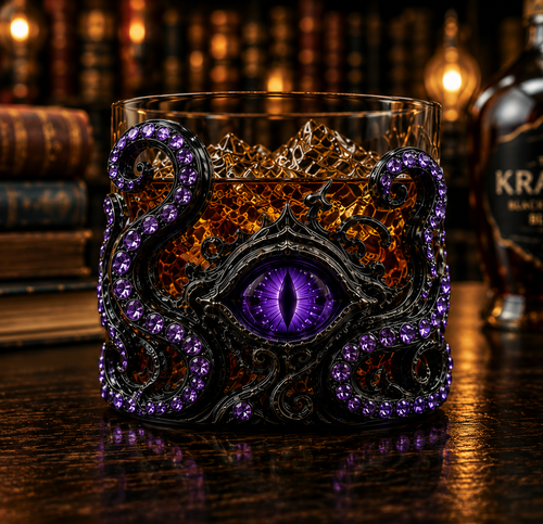🐙👁️ Cthulhu Mythos 3D Eldritch Eye Whiskey Glass | Raised Tentacle Art, Gothic Collector Drinkware & Dark Fantasy Gift 🎁