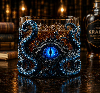 🐙👁️ Cthulhu Mythos 3D Eldritch Eye Whiskey Glass | Raised Tentacle Art, Gothic Collector Drinkware & Dark Fantasy Gift 🎁