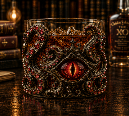 🐙👁️ Cthulhu Mythos 3D Eldritch Eye Whiskey Glass | Raised Tentacle Art, Gothic Collector Drinkware & Dark Fantasy Gift 🎁