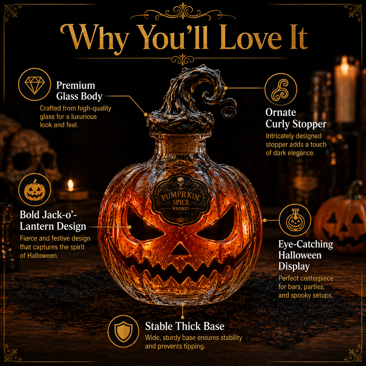 🎃 Pumpkin Spice Jack-O’-Lantern Whiskey Decanter