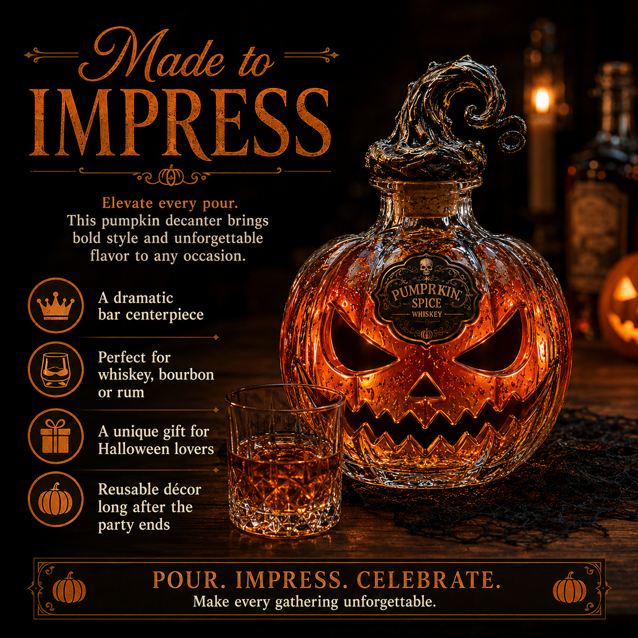 🎃 Pumpkin Spice Jack-O’-Lantern Whiskey Decanter