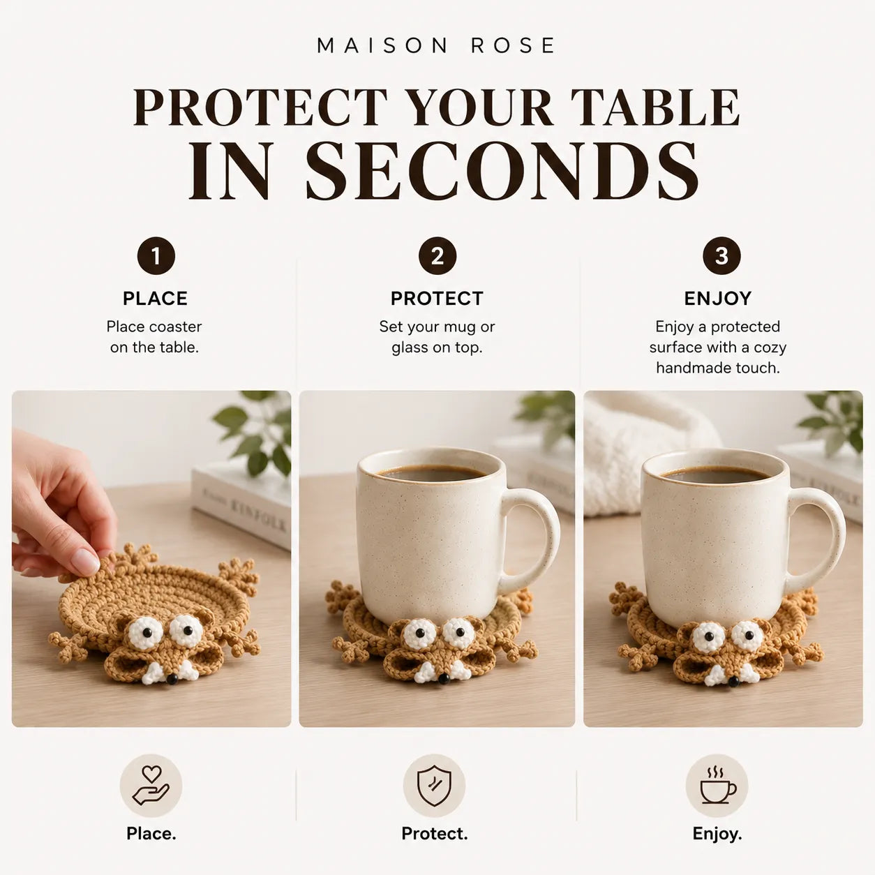 🧶 CozyCritters | 🐾 Hand-Crocheted Animal Coasters for a Touch of Cozy Charm