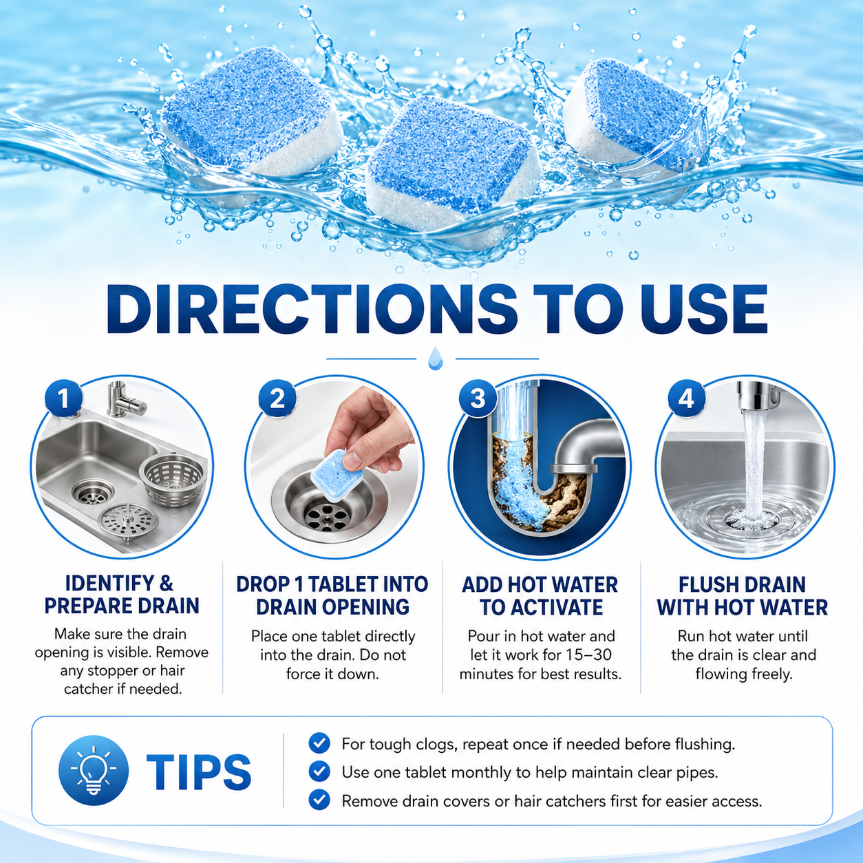 💥 50% OFF Today | Drain Cleaning Tablets 12 Pack 🫧 For Sinks, Showers & Washing Machines