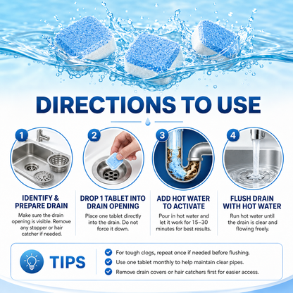 💥 50% OFF Today | Drain Cleaning Tablets 12 Pack 🫧 For Sinks, Showers & Washing Machines