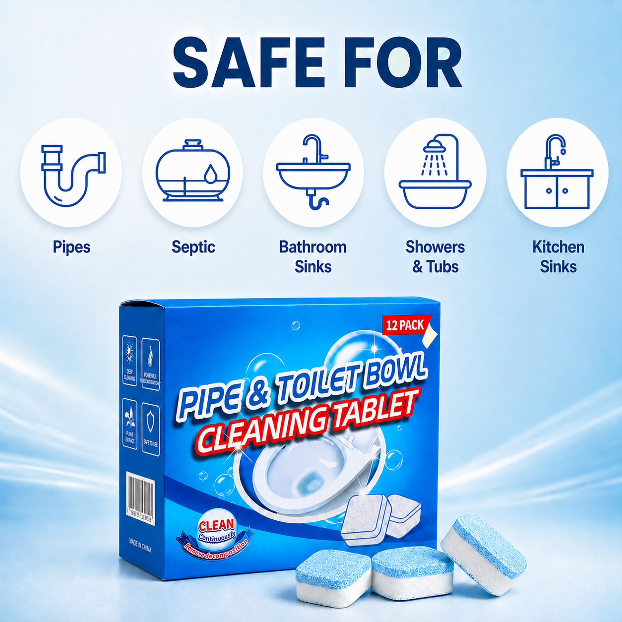 💥 50% OFF Today | Drain Cleaning Tablets 12 Pack 🫧 For Sinks, Showers & Washing Machines