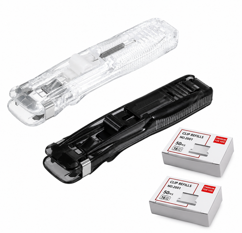 📎 2-Pack Portable Binder Clip Stapler + 100 Clips – Non-Destructive Paper Clamp Dispenser for Office, Home & School 🏫✏️