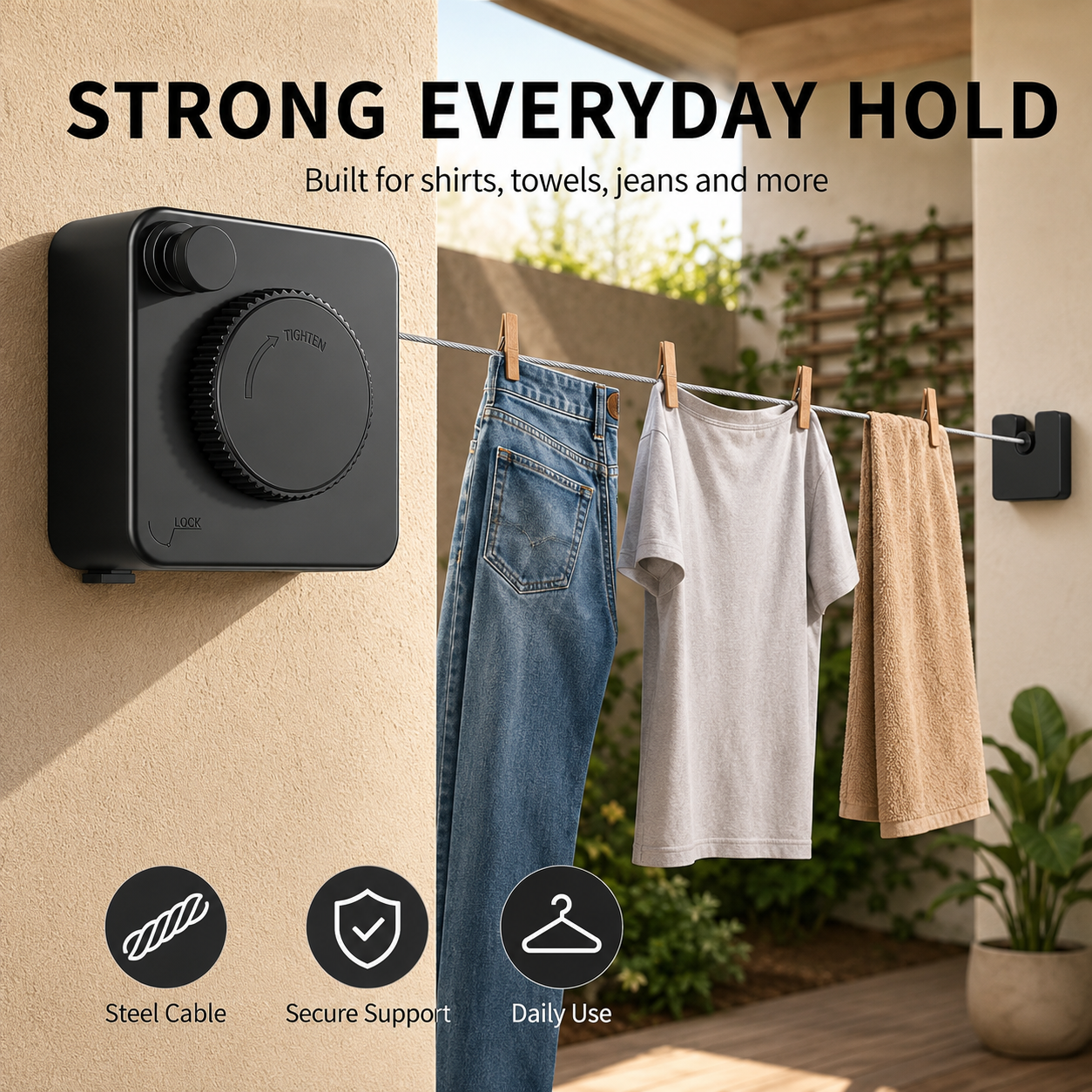 🔥55%OFF TODAY🧺 Retractable Stainless Steel Clothesline – Dry More, Save Space