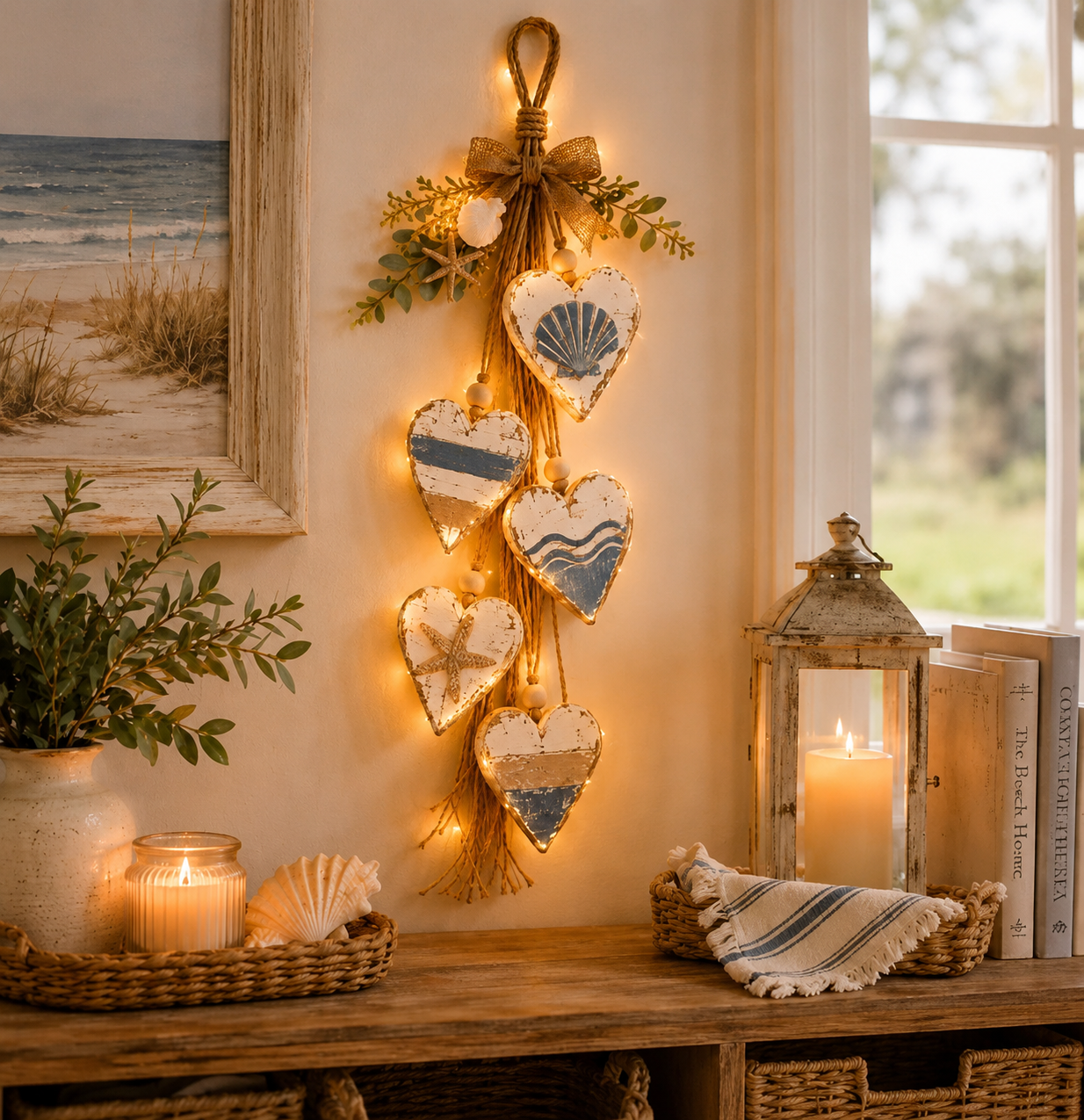 🤎 LED Hanging Heart Wall Decor – Warm Glowing Rustic Home Accent ✨
