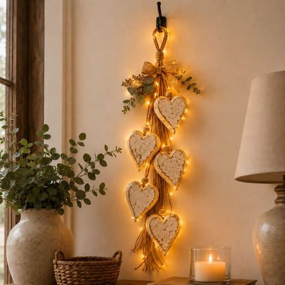 🤎 LED Hanging Heart Wall Decor – Warm Glowing Rustic Home Accent ✨