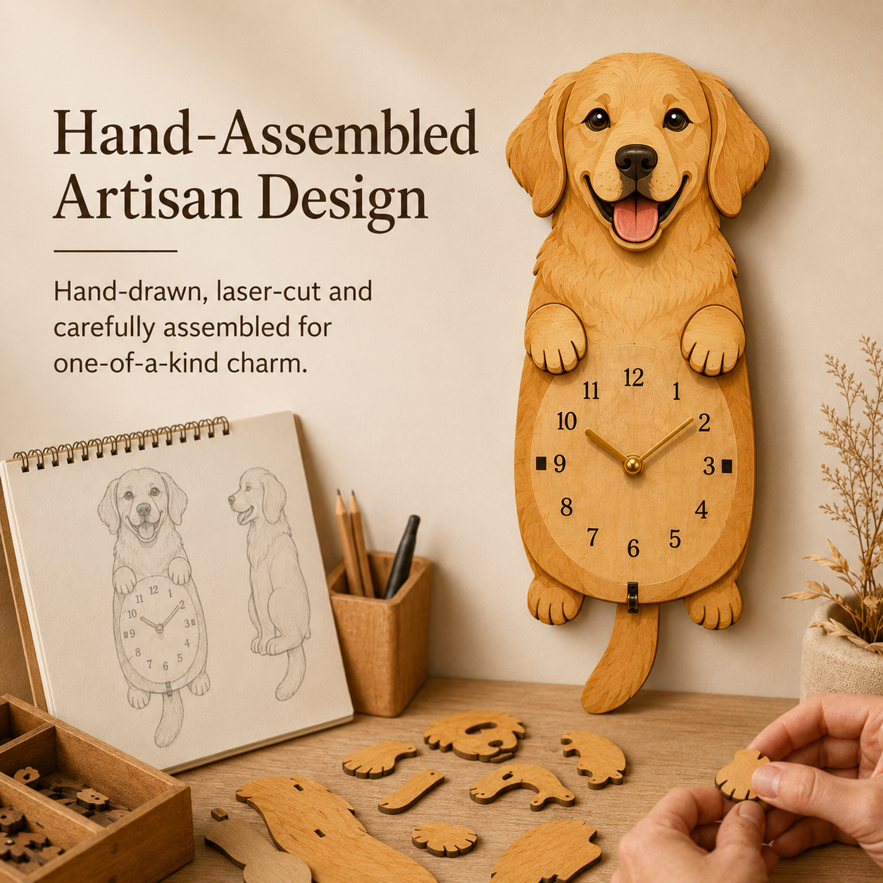 🔥Last Day 50% OFF – Swing Tail Dachshund Wooden Wall Clock 🐶