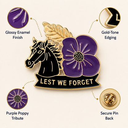 Limited Edition 50% Off - War Horse Purple Poppy 111th Anniversary Remembrance Brooch