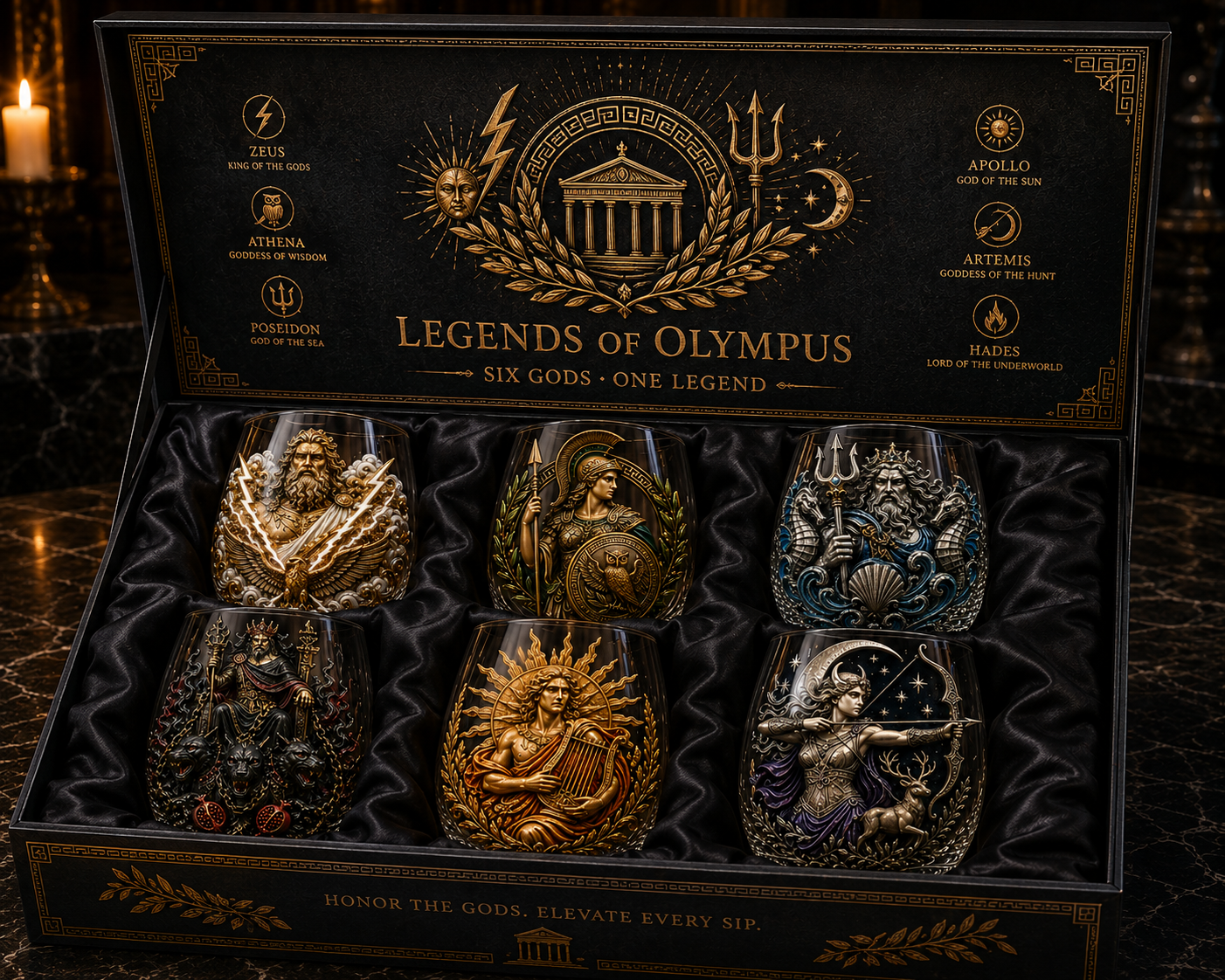 ⚡ Mythic Pantheon 3D Glass Collection – Raised Greek Gods Art Cup, Collectible Mythology Drinkware & Legendary Gift