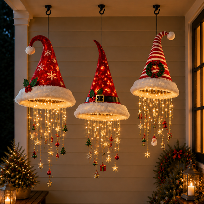 💝LAST DAY 50% OFF🎅 Lighted Santa Hat Hanging Chandelier 🎄 | 5 Styles Warm LED Christmas String Light | Indoor Outdoor Porch Holiday Decor Gift