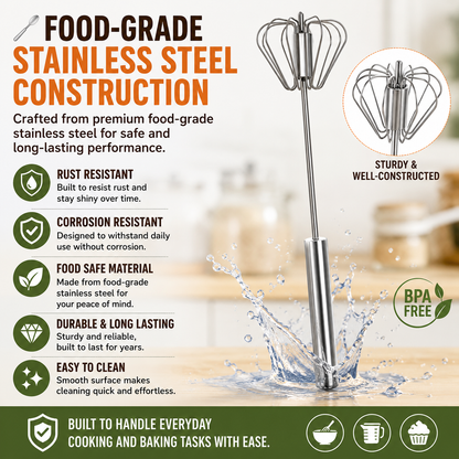🔥 Hot Sale 50% OFF | 🥣 Stainless Steel Push Whisk | Effortless Mixing for Baking & Cooking
