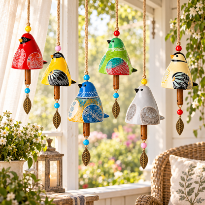 🐦 Resin Bird Wind Chime | Colorful Folk Art Garden Hanging Decor