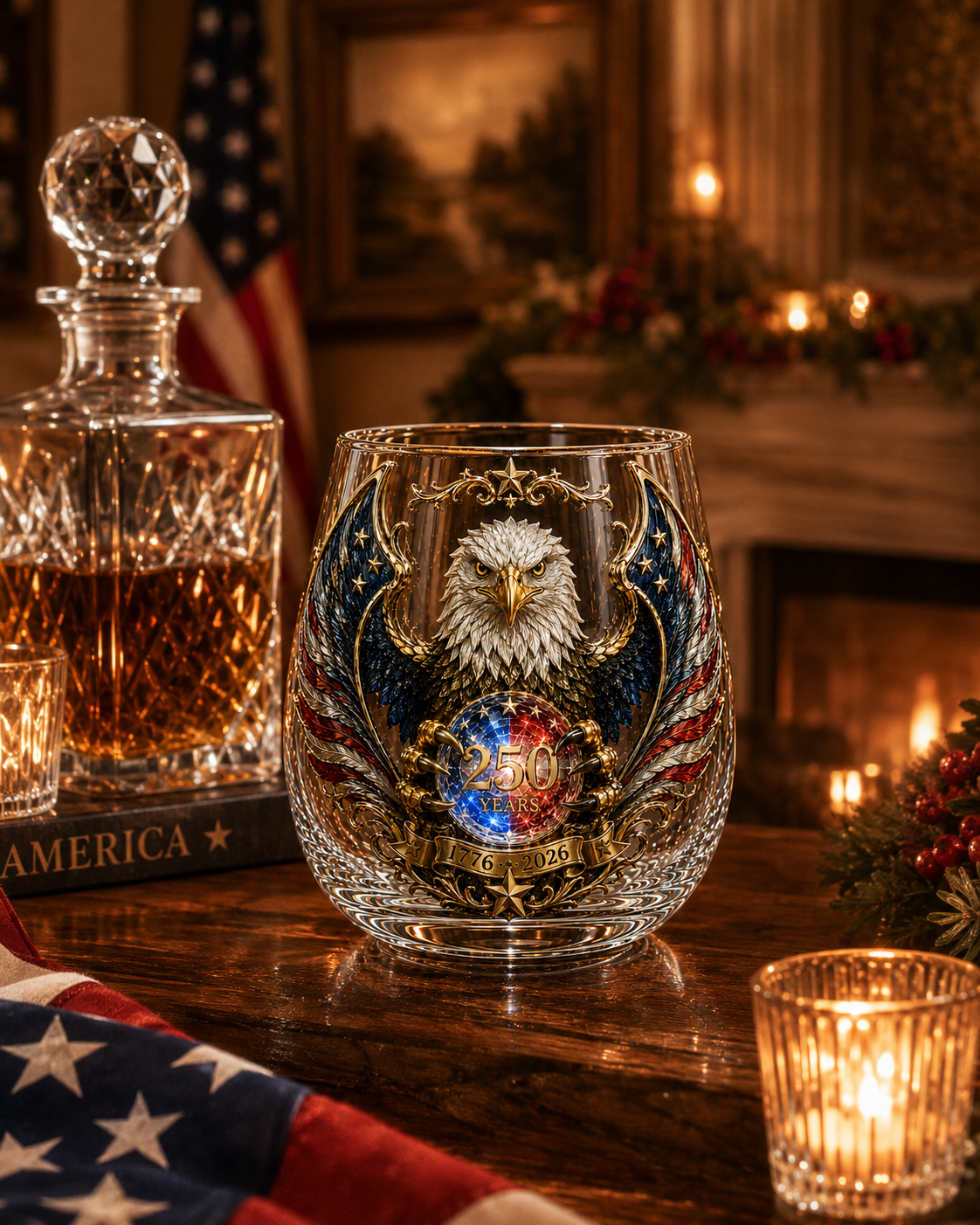 🦅🇺🇸 250 Years American Heritage Eagle Whiskey Glass | 3D Patriotic Decorative Bourbon Glass Art Cup (1776–2026)