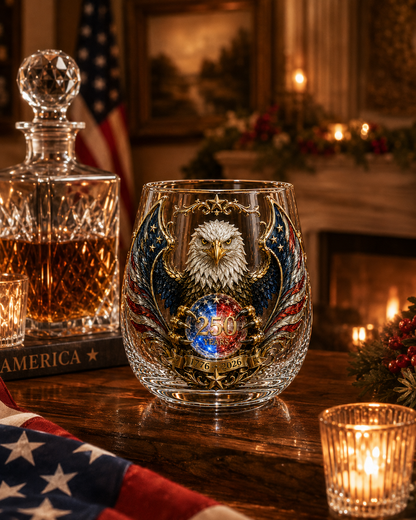 🦅🇺🇸 250 Years American Heritage Eagle Whiskey Glass | 3D Patriotic Decorative Bourbon Glass Art Cup (1776–2026)