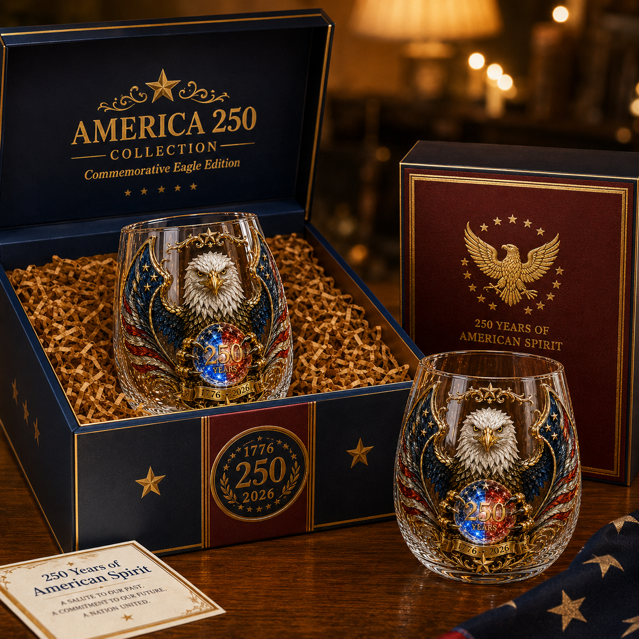 🦅🇺🇸 250 Years American Heritage Eagle Whiskey Glass | 3D Patriotic Decorative Bourbon Glass Art Cup (1776–2026)