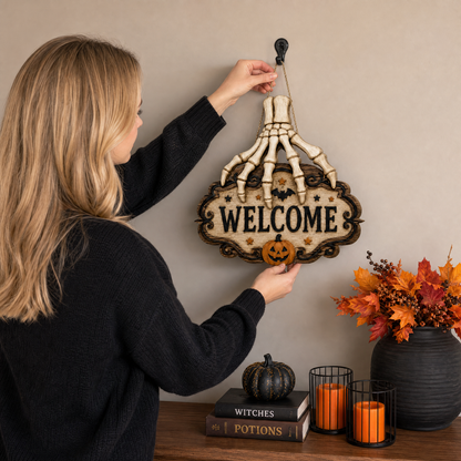 🎃🦇 50% Off Now - Halloween Skeleton Hand Welcome Hanging Sign