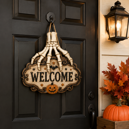 🎃🦇 50% Off Now - Halloween Skeleton Hand Welcome Hanging Sign