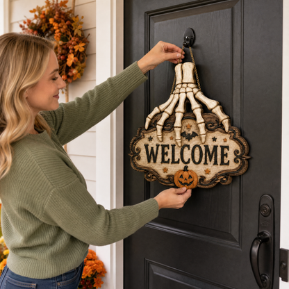 🎃🦇 50% Off Now - Halloween Skeleton Hand Welcome Hanging Sign