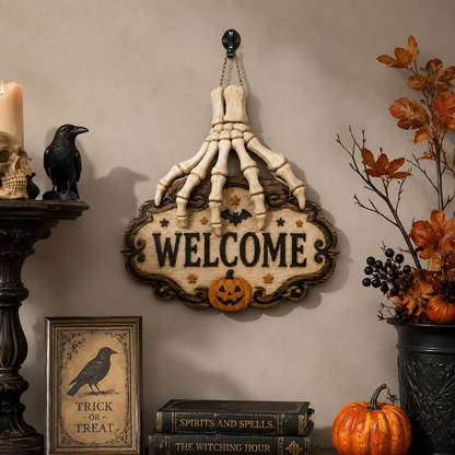 🎃🦇 50% Off Now - Halloween Skeleton Hand Welcome Hanging Sign